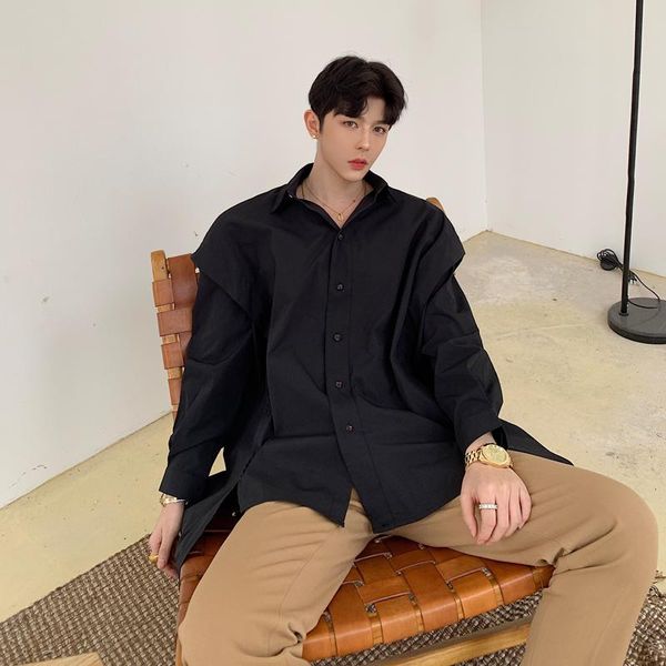 

men's casual shirts men long sleeve male gothic punk style loose dress stage clothing shirt, White;black