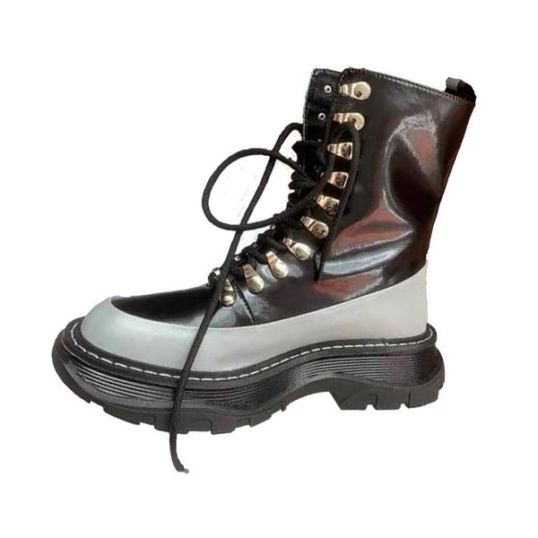

boots autumn lace-up ankle for women round toe thick-soled botas mujer fashion winter shoes zapatos de 2021, Black