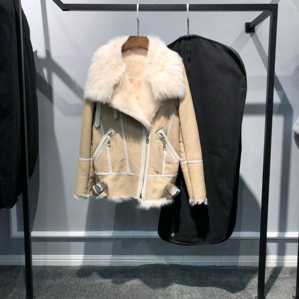 

women's leather & faux 2021 winter real genuine jacket women fur coats warm overcoat, Black