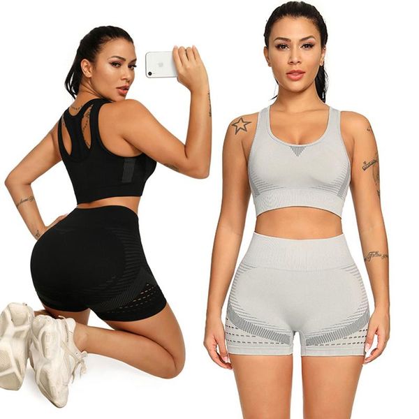 

yoga outfit 2 pcs/set women seamless sets fitness sports suits gym clothes breathable bra running leggings workout set shorts+top