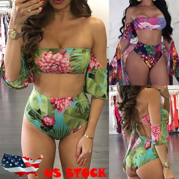 

women two piece bikini print floral high waist tankini push up padded triangle swimsuit beachwear swimwear bathing suit one-piece suits