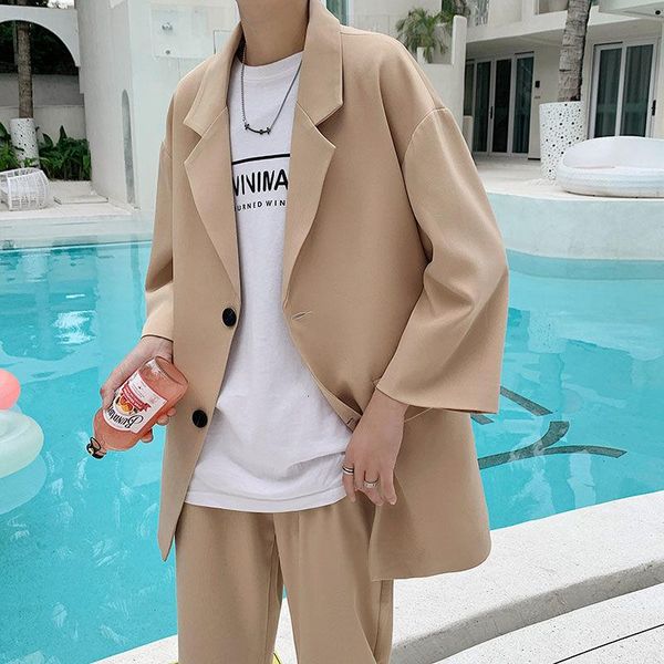 

men's tracksuits 2021 spring and autumn youth loose simple solid color three-quarter sleeve suit trousers fashion casual, Gray