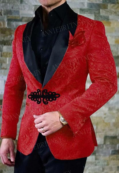 

men's suits & blazers trendy red men suit custom slim fit tuxedo groom set wedding prom blazer with chinese knot buckle pants 2 pieces, White;black