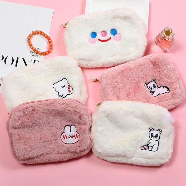 

cosmetic bags & cases cartoon plush bag women portable soft makeup case organizer girls lipstick storage travel toiletry gift pouch