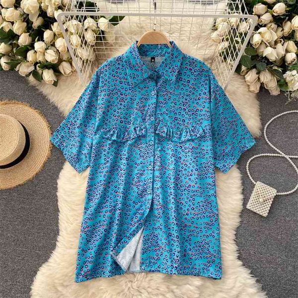 Summer Fashion Lady Camicetta Allentata Versione grande Blusa a maniche corte Retro Floral Wood Ear Wild Camicia GK546 210507