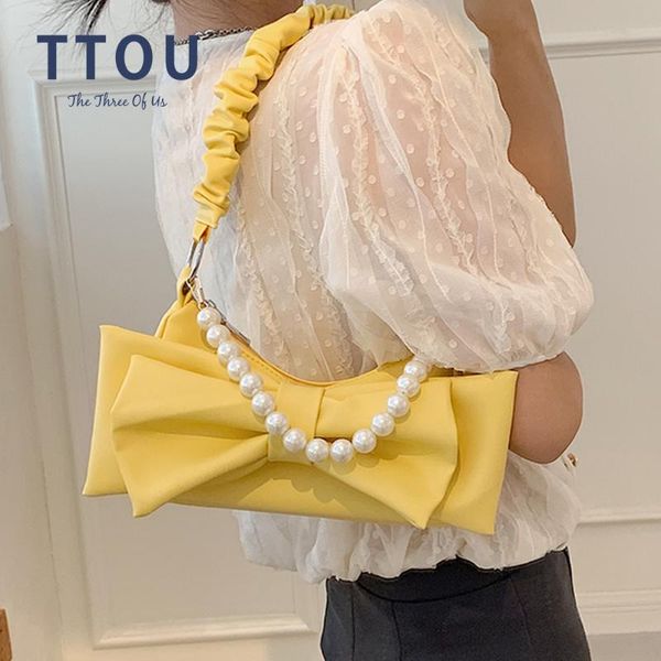 

evening bags pearl chain baguette shape bag for women pu leather shoulder solid color armpit french subaxillary designer handbag