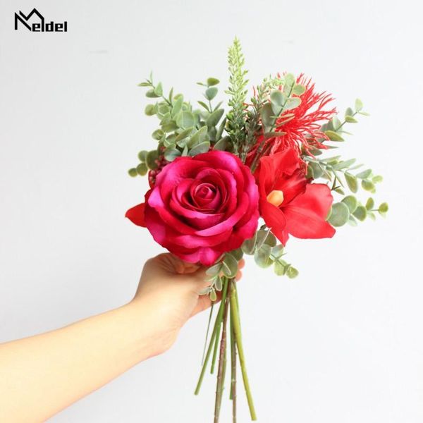 

meldel artificial flowers red roses orchid silk lavender mixed wedding bouquets home decoration fake decorative & wreaths