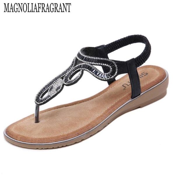 

dress shoes summer style exquisite rhinestone beaded sandals flip flops women flat bohemian ladies buty damskie hy635, Black