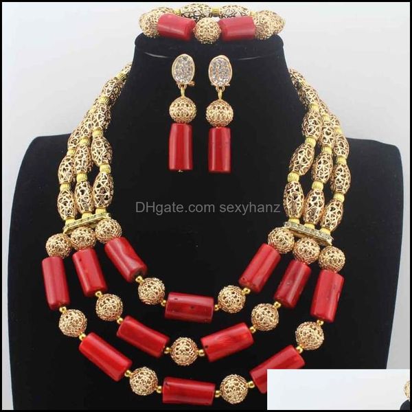 Brincos Colar Jóias Conjuntos Beautif Roxo Coral Beads Nigeriano Conjunto de Casamento Africano W13669 Drop ENTREGA 2021 OE2QB