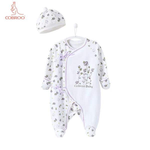 

footies cobroo baby pajamas with mittens allover roses floral sleeper 100% cotton side-belt infant footed 0-3 months, Blue
