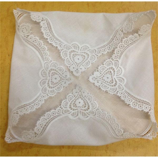 Conjunto de 12 moda algodão lenços de 12 polegadas Lenço de casamento Sweeet coração hankie vintage lace hanky para noiva / senhoras