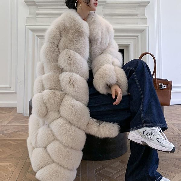 

women's fur & faux rich coat gorgeous natural long coats with small collar female winter warm thick outerwear, Black