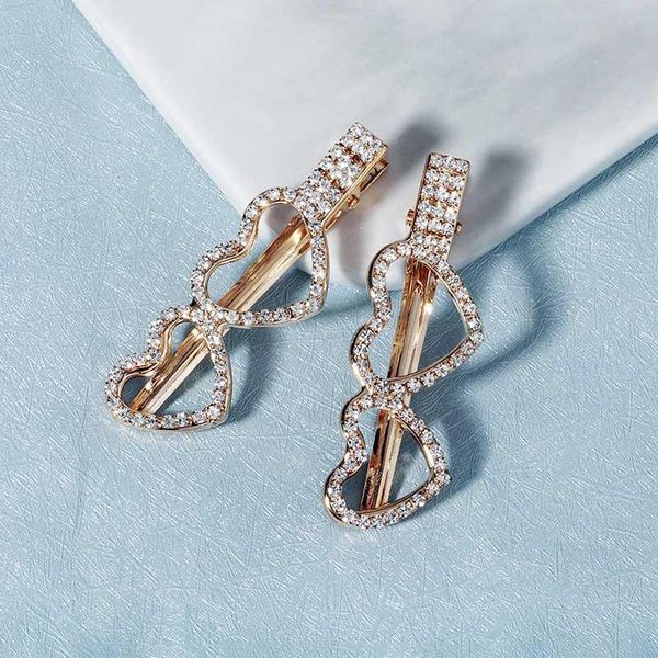 

korean fashion sweet simple love heart rhinestone decor hairpins clips women girls daily wear bangs hairgrips jewelry gifts hair & barrettes, Golden;silver
