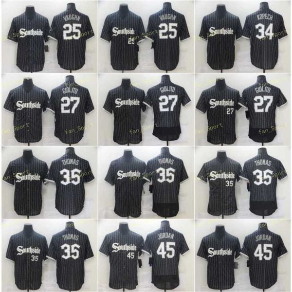 

city connect southside 25 andrew vaughn baseball jersey 27 lucas giolito 34 michael kopech 35 frank thomas 45 stitched flexbase cool base bl, Blue;black