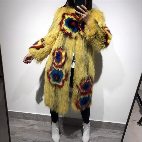 

women's fur & faux ladies coat women real natural knitted, Black