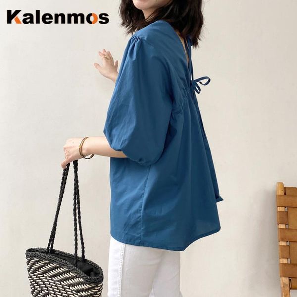 

blouses womens vintage solid shirts lantern sleeve loose korean harajuku blouse blusas mujer de moda 2021 women's &, White