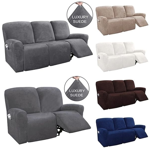 2-3-Sitzer-All-Inclusive-Recliner-Sofabezug, rutschfeste Massage-Elastikhülle, Wildleder-Couch-Relax-Sessel 211116