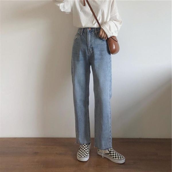 

muzi autumn version reverse stitching woolen women's high waist loose casual pants, Blue