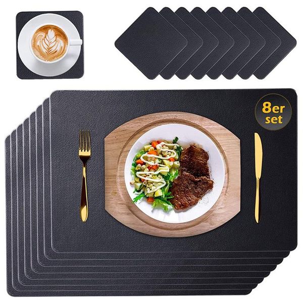

mats & pads placemats leather set of 8 washable pu faux black 45 x 30 cm and wipeable look waterproof