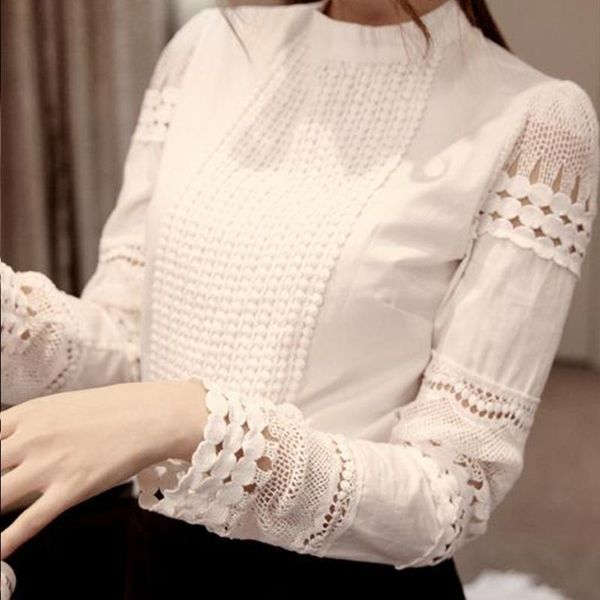 

women's blouses & shirts 2021 summer lace back blouse women spring slim long-sleeved white shirt hook flower casual trendy