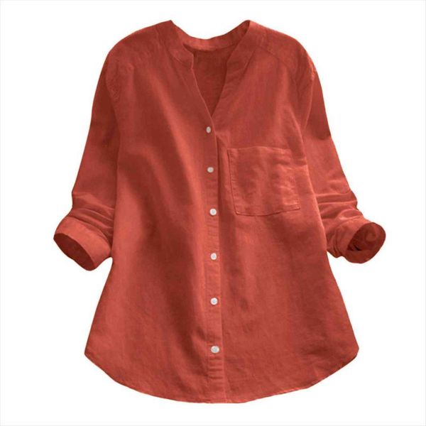 

cotton linen casual solid women blouses long sleeve and button plus size loose harajuku korean female clothing, White