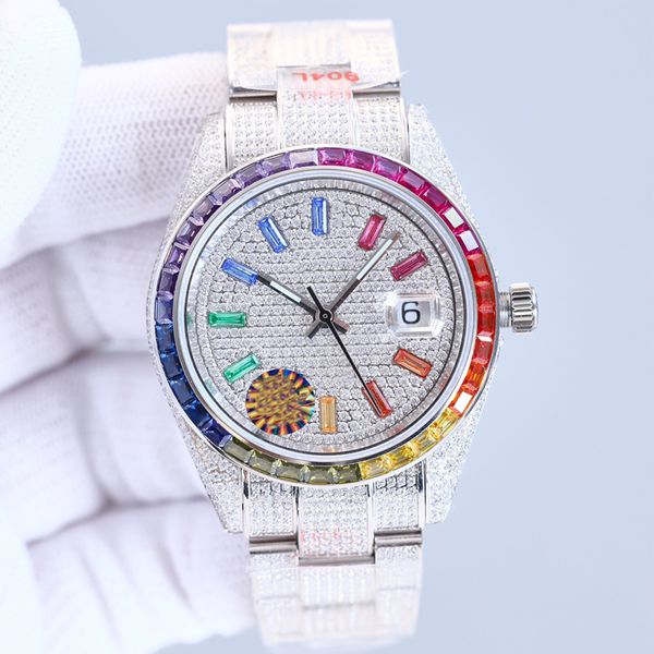 

diamond rainbow watch mens watches 41mm stainless steel strap mechanical movement sapphire waterproof design wristwatches montre de luxe, Slivery;brown