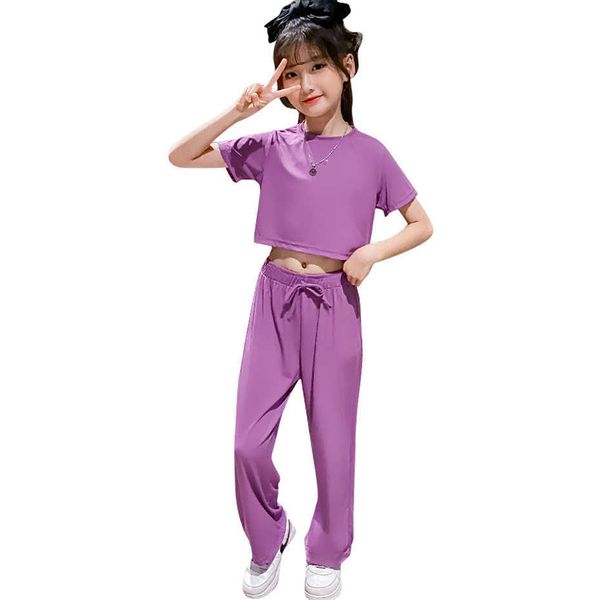 

clothes for girls solid tshirt + pants tracksuits casual style set summer children's 210528, White