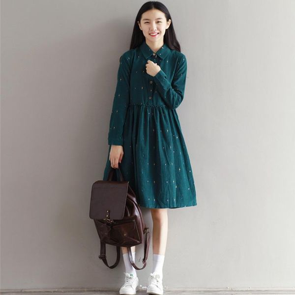 

maternity dresses dress autumn 2021 lapel fashion corduroy mid-length, White