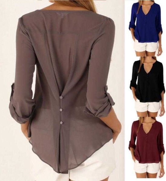 

women's blouses & shirts women plus size elegant v-neck casual fashion long sleeved chiffon autumn spring summer dkz1, White