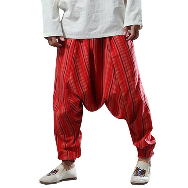 

men's pants baggy men streetwear hip hop casual linen cross stripe printed pantalones hombre 2021, Black
