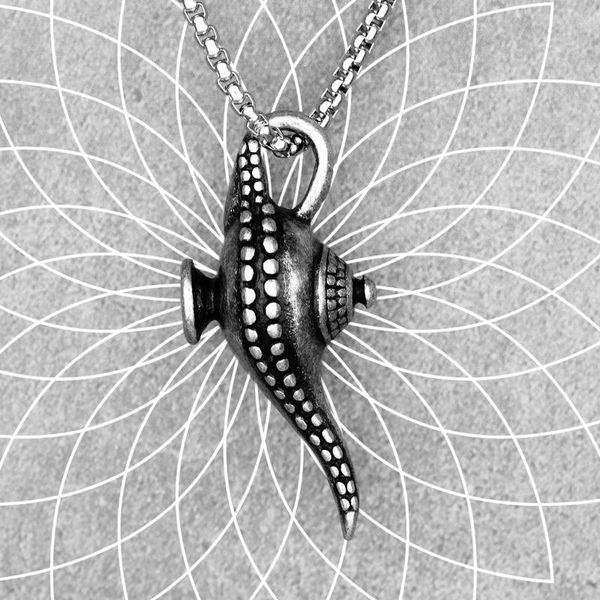 

pendant necklaces aladdin's lamp amulet mens long pendants chain hip hop for boy male stainless steel jewelry creativity gift wholesale, Silver