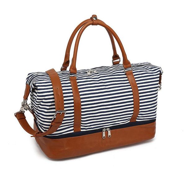 

duffel bags travel bag fashion striped canvas hand-held luggage storage sports wet and dry separation package