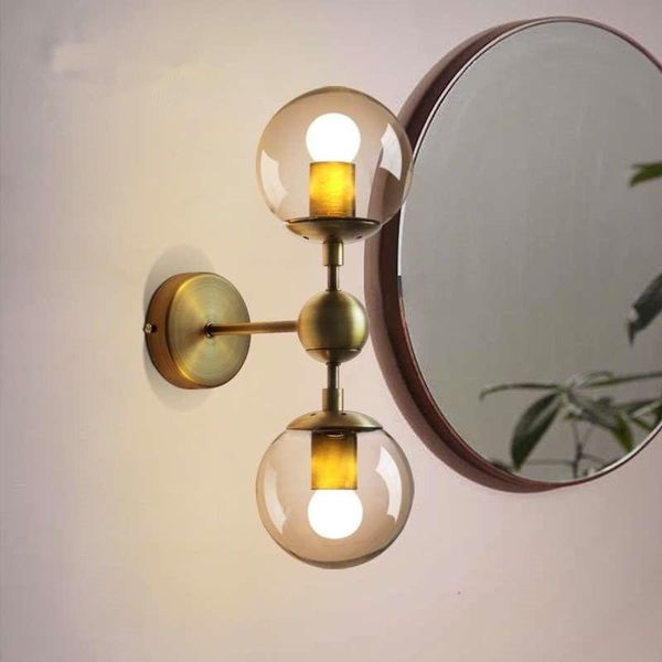 

wall lamps nordic modern 2 heads led light living room bathroom glass ball lamp industrial iron art vintage beside stair lights