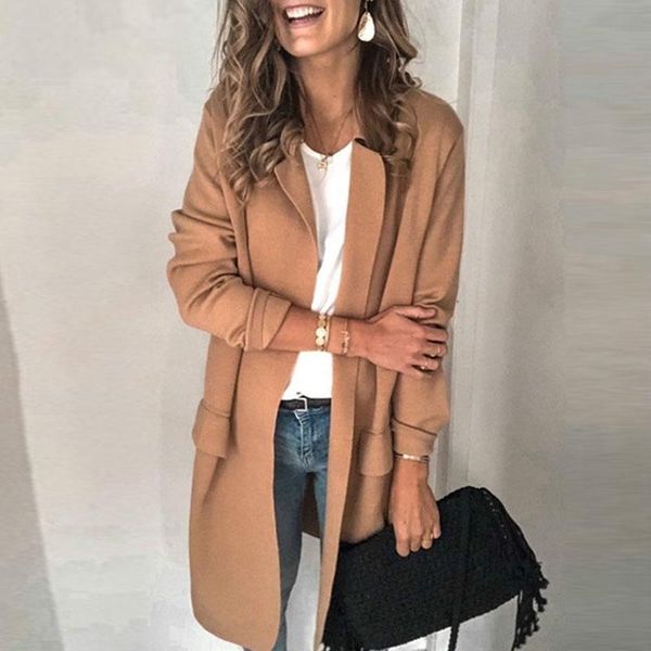 

women's wool & blends women woolen coat autumn winter long sleeve jacket elegant office lady plus size coats, Black