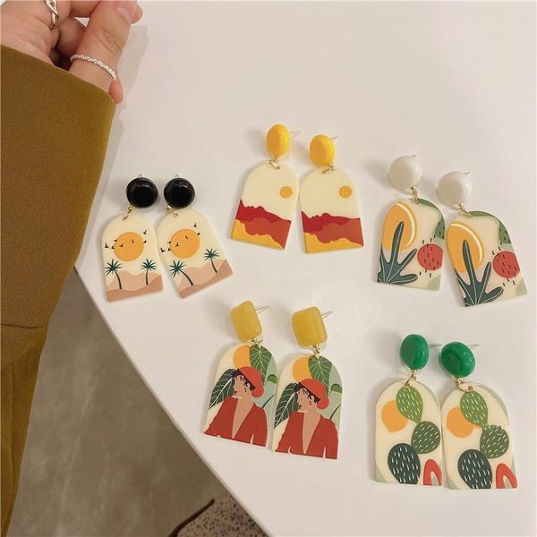 

dangle & chandelier 2021 korea vintage colorful flower leaf acrylic drop earrings for women girls bohemia jewelry, Silver