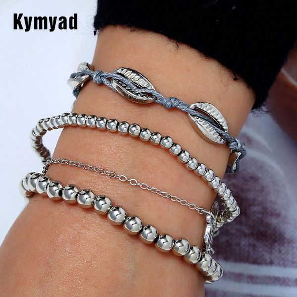 

charm bracelets kymyad vintage & bangles for women jewelry link chains multilayer beads shell charms bijoux womens sets, Golden;silver