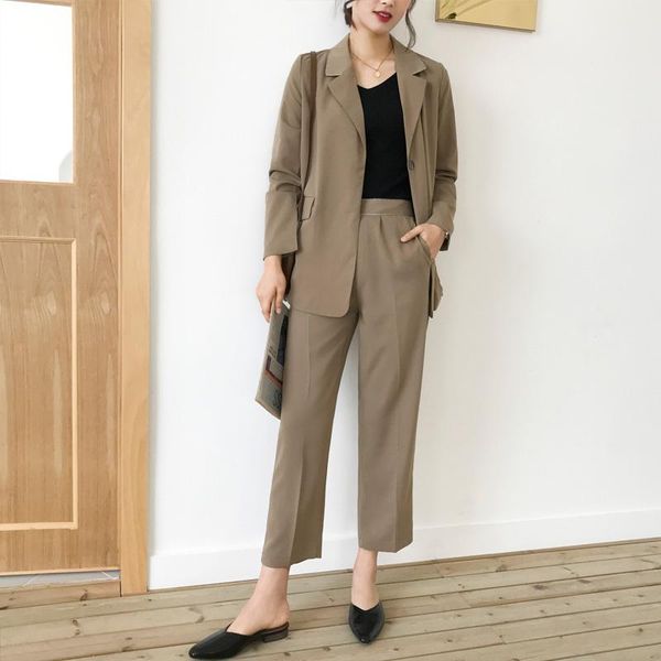 

women's suits & blazers fashion sashes khaki women pant notched-neck blazer jacket high waist pants female 2 pieces set ol workwear 202, White;black