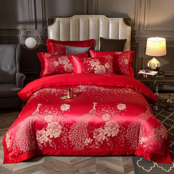 

bedding sets 2021 products silk cotton jacquard gules bed sheet set quilt / duvet cover luxury king size 4-piece set.