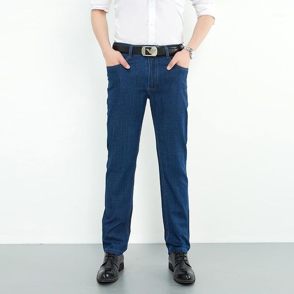 

men's jeans 2021 men business style slim fit straight fashion classic blue male stretch casual denim trousers plus size 40