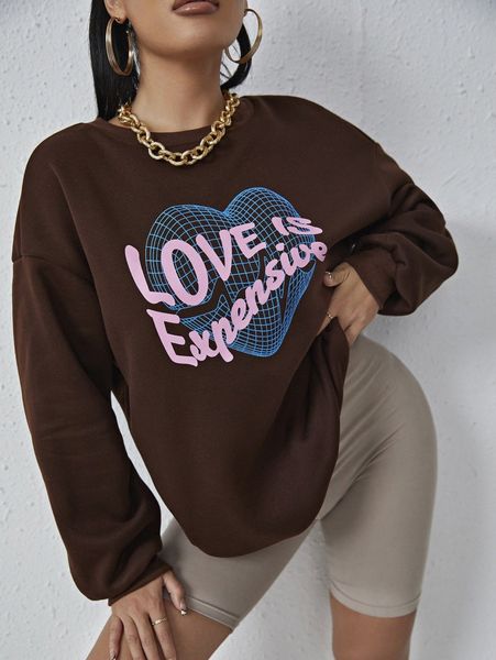 

sxy slogan and heart print drop shoulder pullover 13jj#, White;black