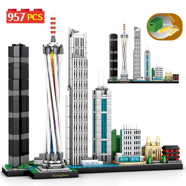 

City Street View Famous Guangzhou Landmark LED Architecture Bricks Creator Technical Skyline Building Block Toy For Children