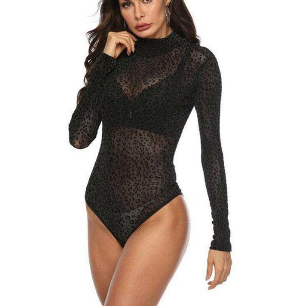 

women's jumpsuits & rompers fashion women bodysuit bodycon skinny jumpsuit leotard blouse playsuit long sleeve see through slim elegan, Black;white
