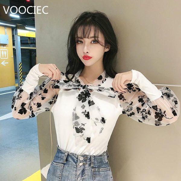 

women's blouses & shirts voociec fashion women elegant bow tie white chiffon casual shirt office ladies school blusas female clothing
