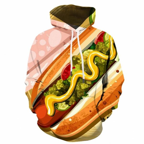 

men's hoodies & sweatshirts 3d dog hoodie men hamburger printed food hooded casual funny sweatshirt hip hop fashion, Black