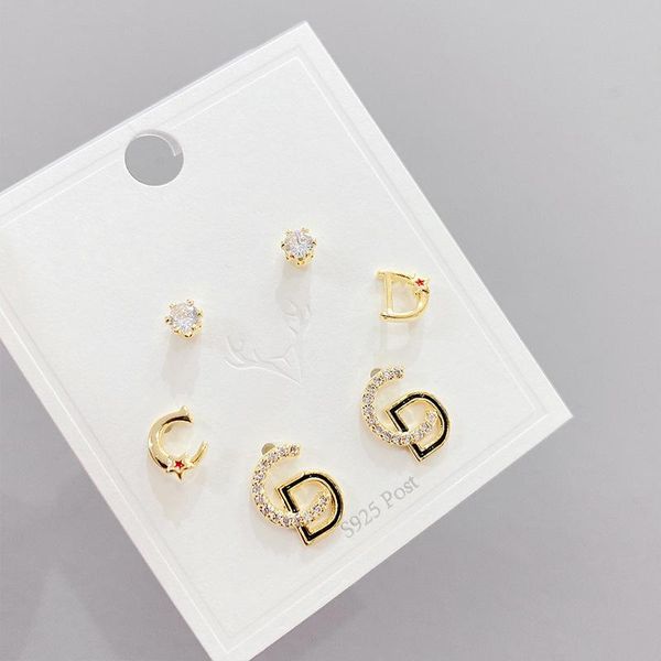 

stud exquisite cz earrings s925 silver needle delicate, Golden;silver