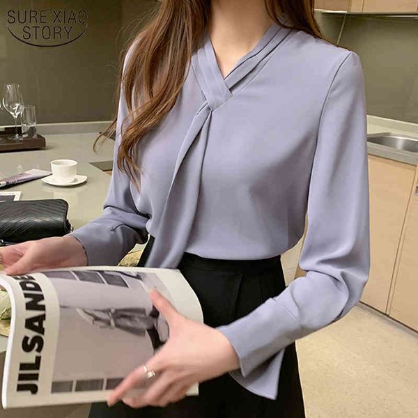 

fashion women blouses autumn shirt office lady shirts solid long sleeve chiffon loose pullover plus size 11050 210508, White