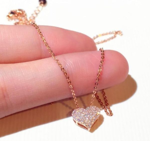 

new fine jewelry 925 sterling silver pave cz crystal diamond heart pendant new women wedding clavicle chain necklace gift wjl3423