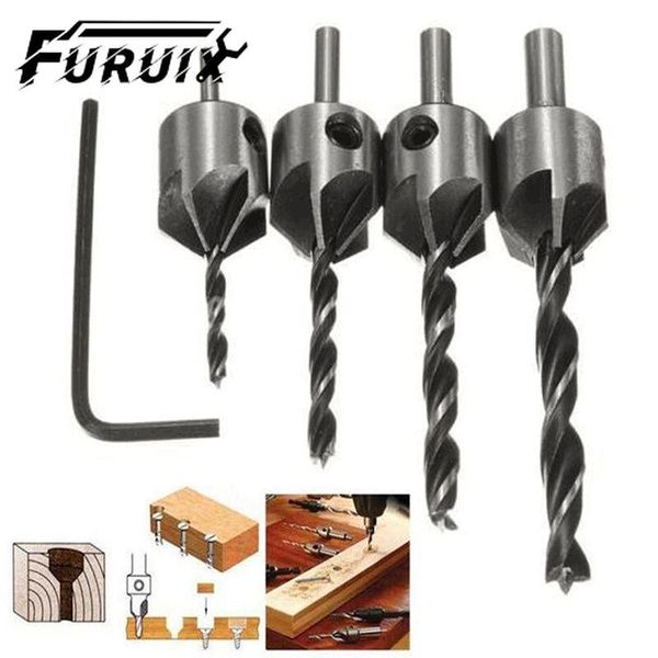 

professional hand tool sets countersink drill bits set- 4pcs counter sink bit for wood high speed steel, woodworking carpentry reamer with 1