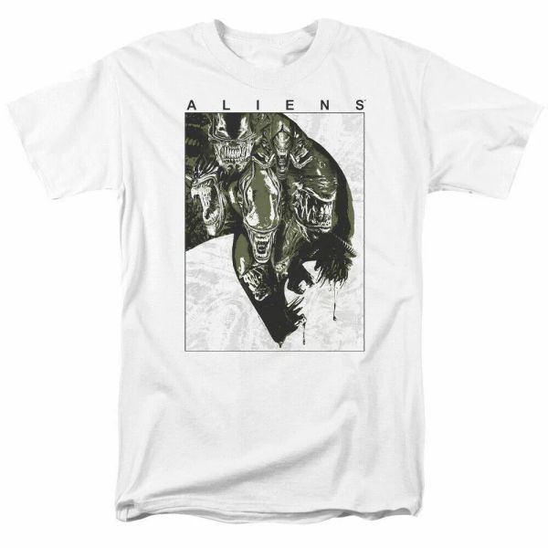 

alien aliens inside t shirt licensed sci-fi horror movie retro classic tee white, White;black