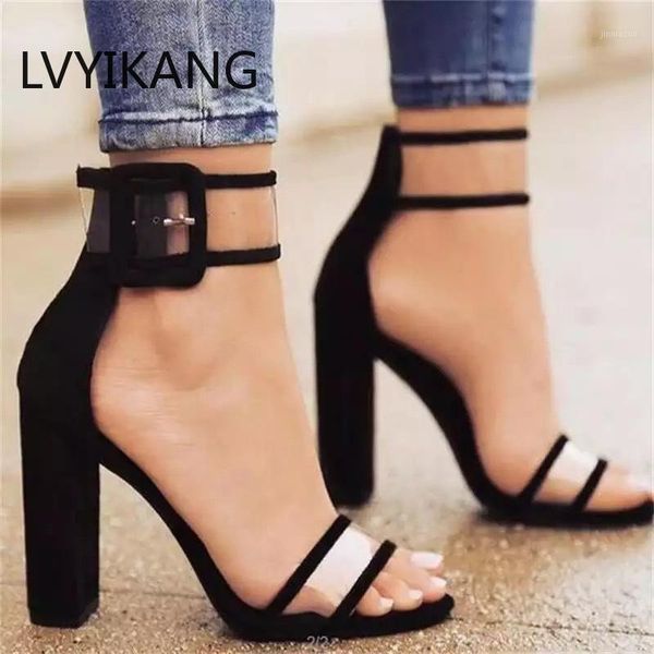 

women high heels summer shoes gladiator open toe sandals ladies transparent sandles pumps plus size 35-421, Black